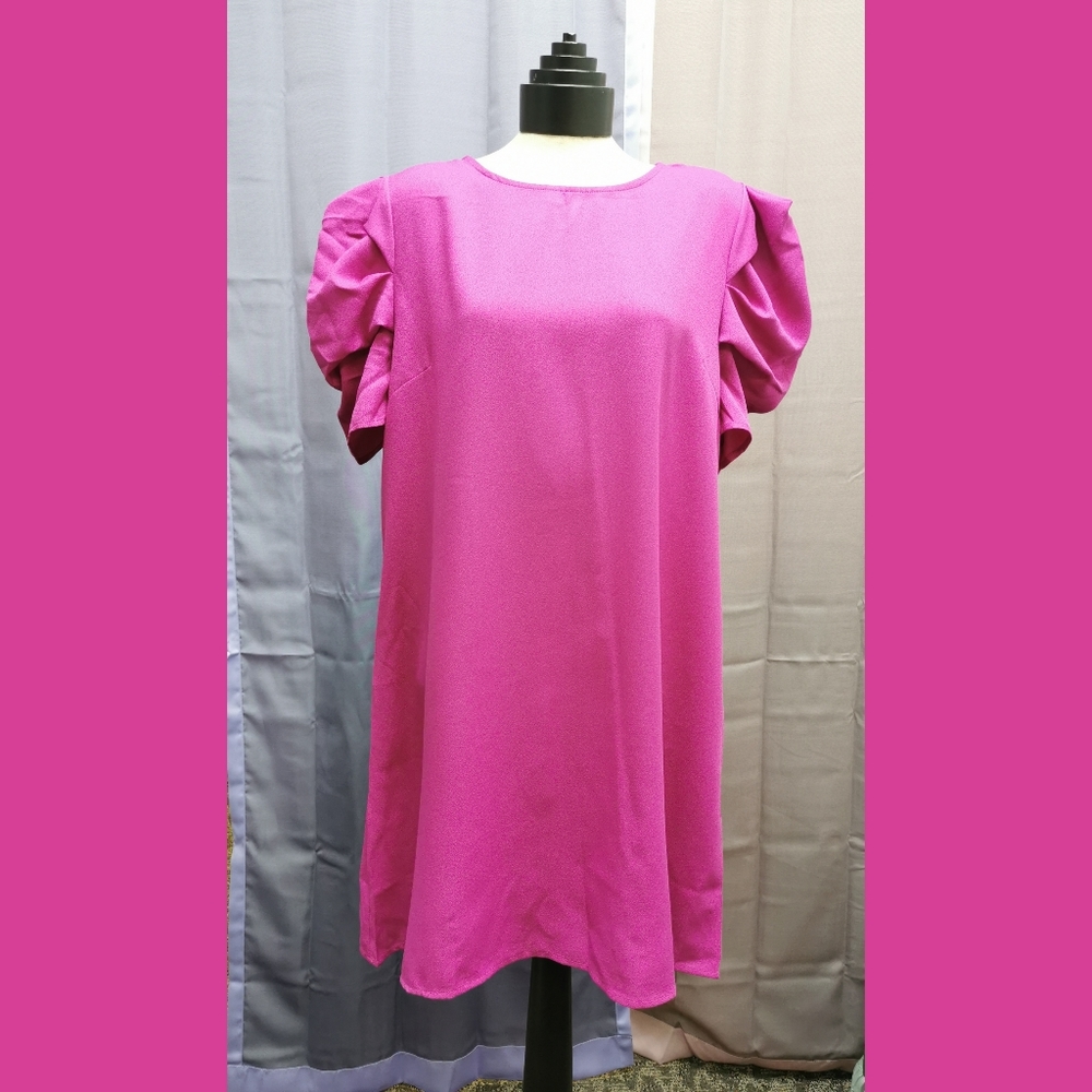 SHEIN~ Pink Puff sleeve tunic dress